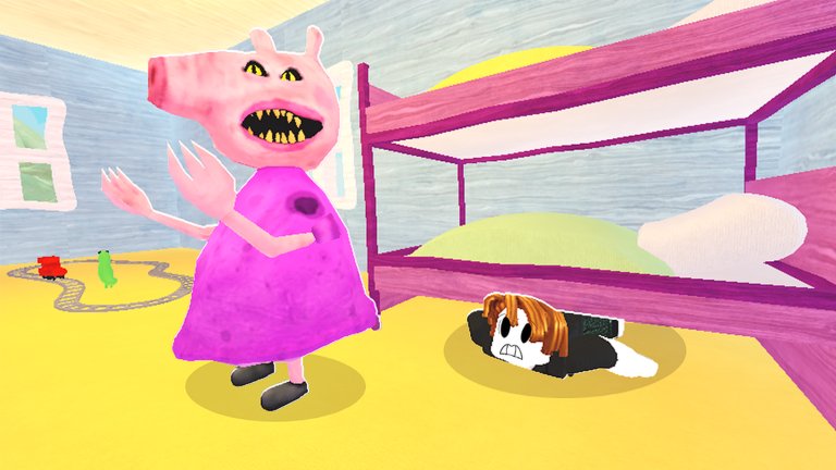Hungry Pig Roblox gameplay overview showing the Point shop HUD, food objectives, and survival chase layout